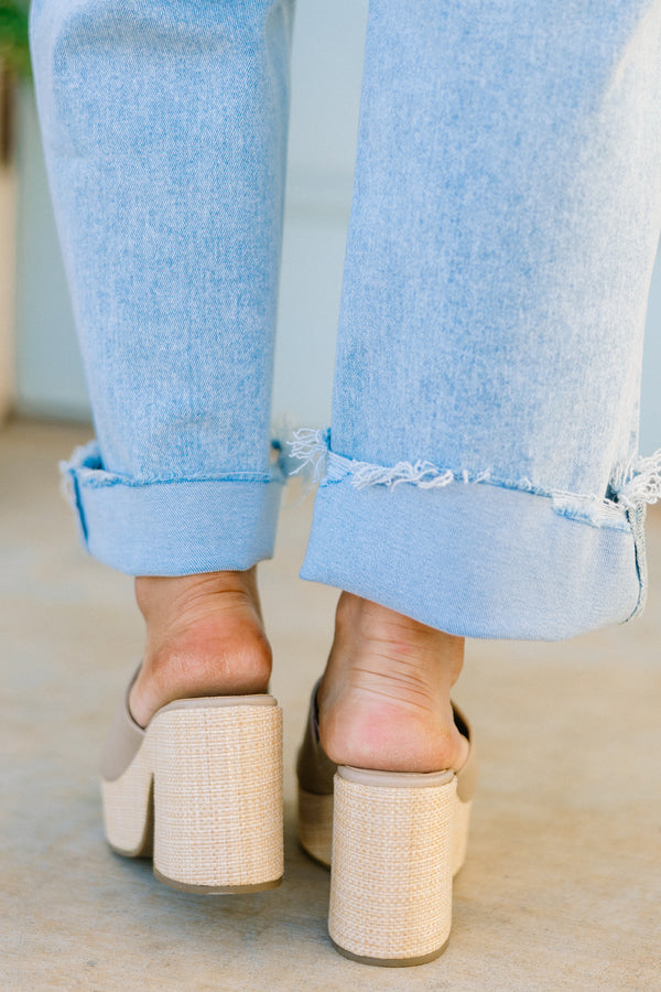 Chic Soul plus size clothing, backless nude tan chunky mule heels with an open-toe