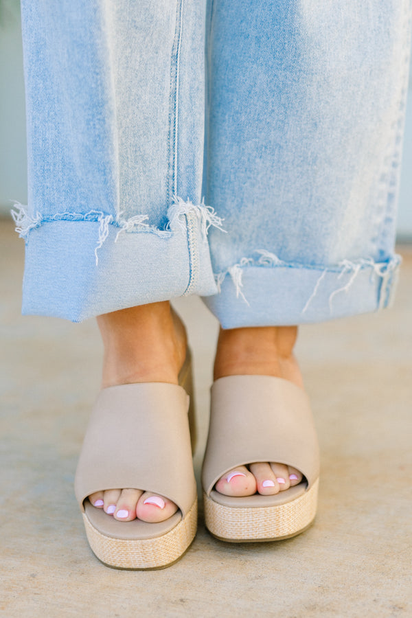 Chic Soul plus size clothing, backless nude tan chunky mule heels with an open-toe