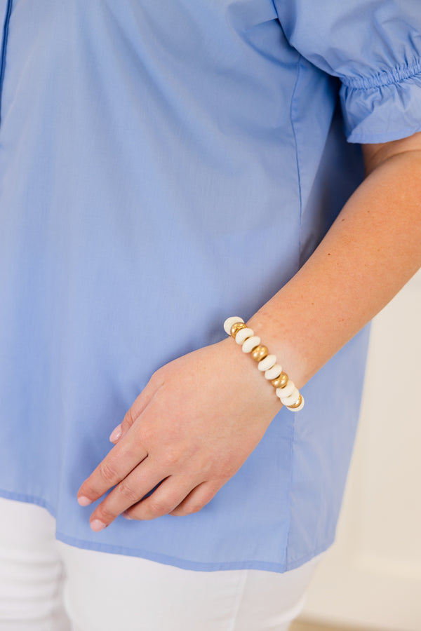 Chic Soul plus size clothing, chunky ivory beaded bracelet with subtle gold accent beads throughout