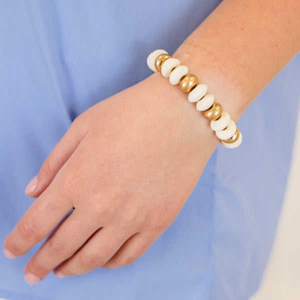 Chic Soul plus size clothing, chunky ivory beaded bracelet with subtle gold accent beads throughout