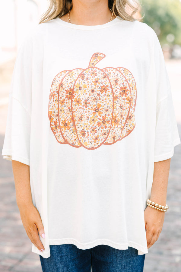 Floral Pumpkin Boyfriend Tee, Ivory
