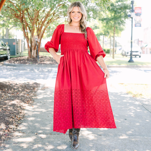 Fluttering Breeze Midi Dress, Burgundy