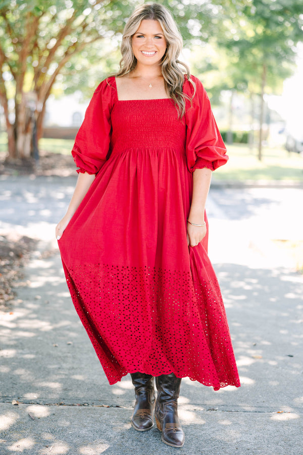 Fluttering Breeze Midi Dress, Burgundy