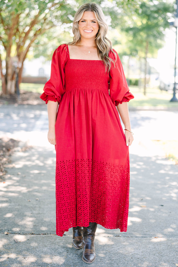 Fluttering Breeze Midi Dress, Burgundy
