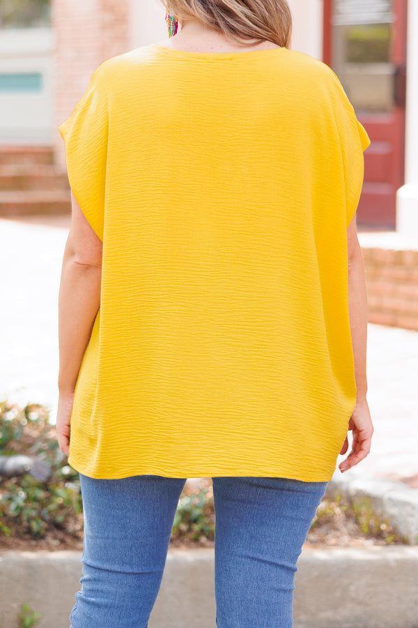 Chic Soul plus size clothing, yellow flowy textured blouse