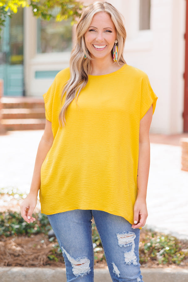 Chic Soul plus size clothing, yellow flowy textured blouse
