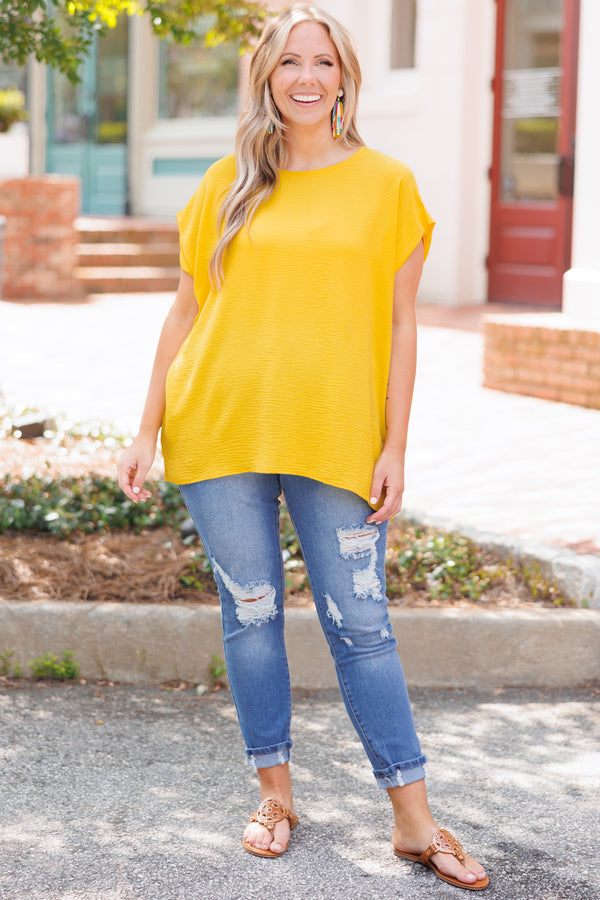 Chic Soul plus size clothing, yellow flowy textured blouse