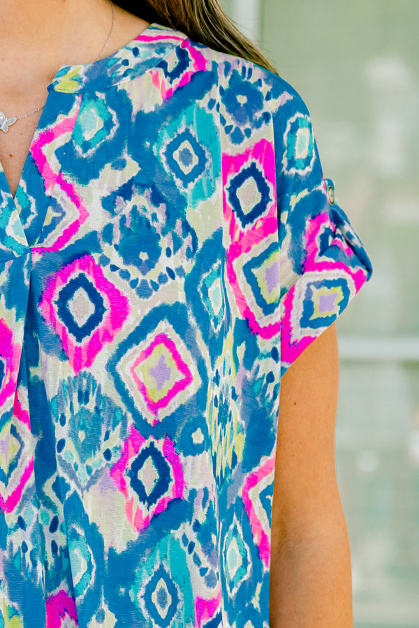 Chic Soul plus size clothing, multi-color short sleeve top with an abstract pattern
