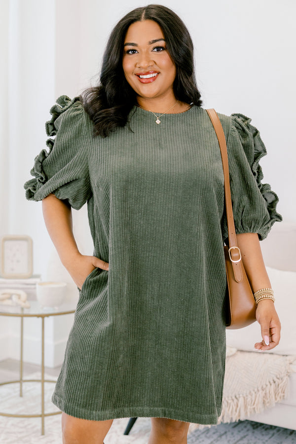 Chic Soul plus size clothing, green dress, short sleeve with ruffles