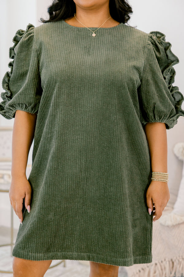 Chic Soul plus size clothing, green dress, short sleeve with ruffles