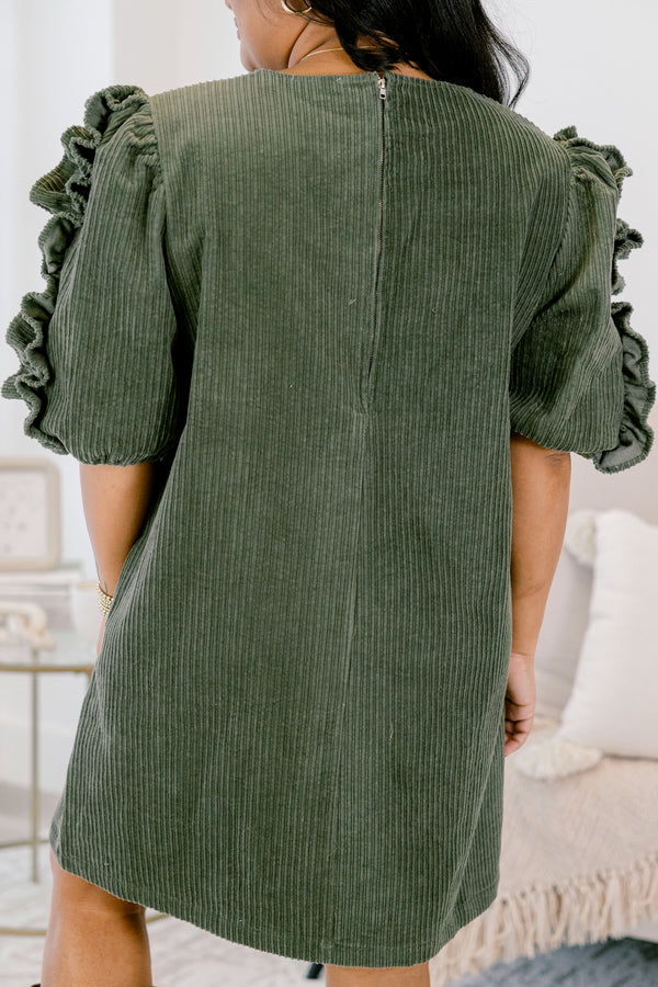 Chic Soul plus size clothing, green dress, short sleeve with ruffles