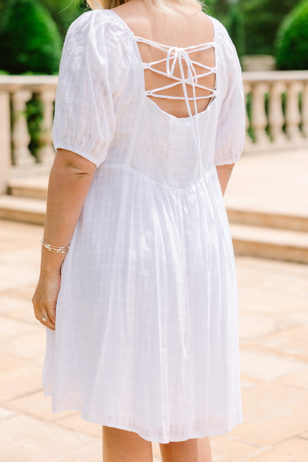 Chic Soul plus size clothing, casual white knee length dress with short sleeves and laced back