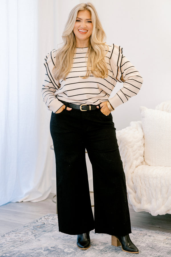 Chic Soul plus size clothing, back wide leg jeans with raw hem