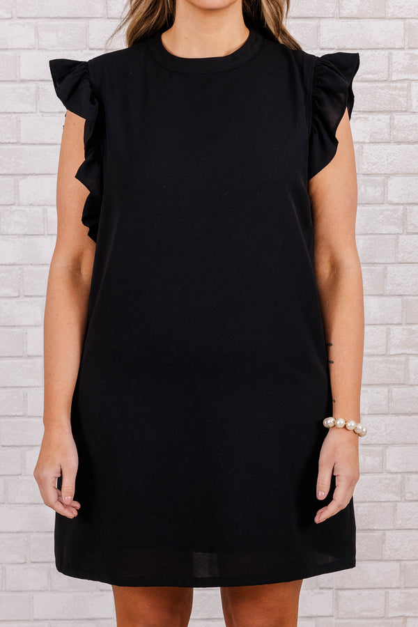 Chic Soul plus size clothing, sleeveless black mini dress with ruffle sleeves
