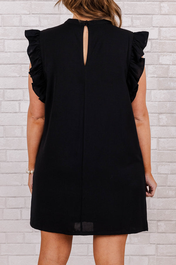 Chic Soul plus size clothing, sleeveless black mini dress with ruffle sleeves