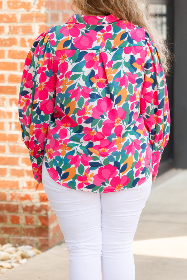 Chic Soul plus size clothing, multicolor floral pattern button down collared top