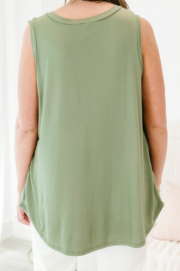 Chic Soul plus size clothing, olive plain sleeveless tank top with v neckline 