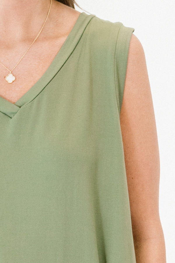 Chic Soul plus size clothing, olive plain sleeveless tank top with v neckline 