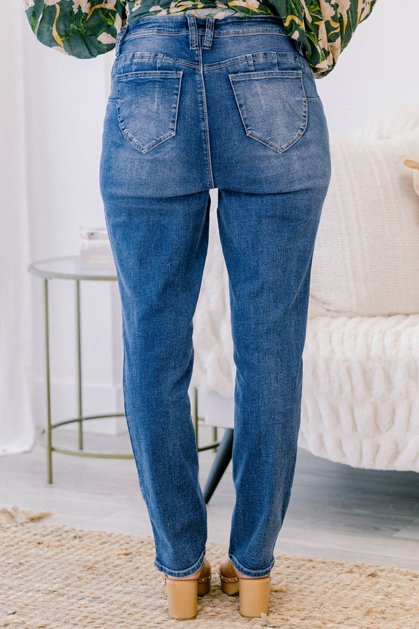 Chic Soul plus size clothing, dark wash medium rise straight leg jeans