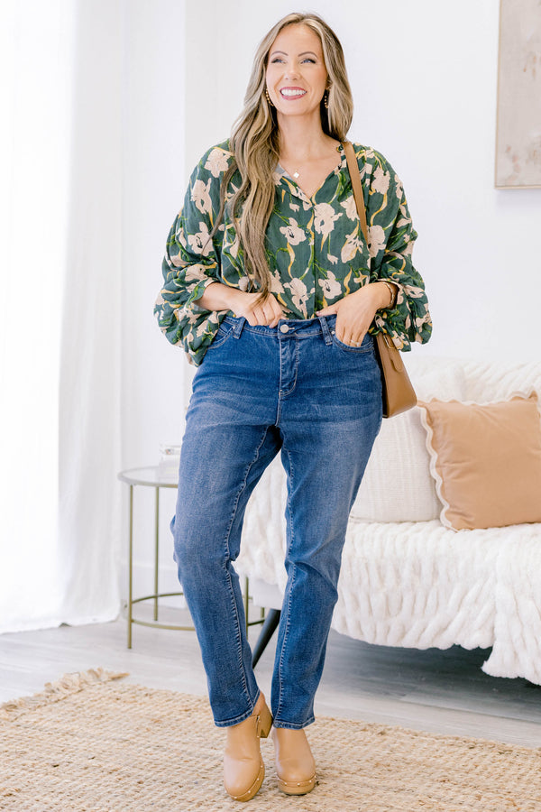 Chic Soul plus size clothing, dark wash medium rise straight leg jeans