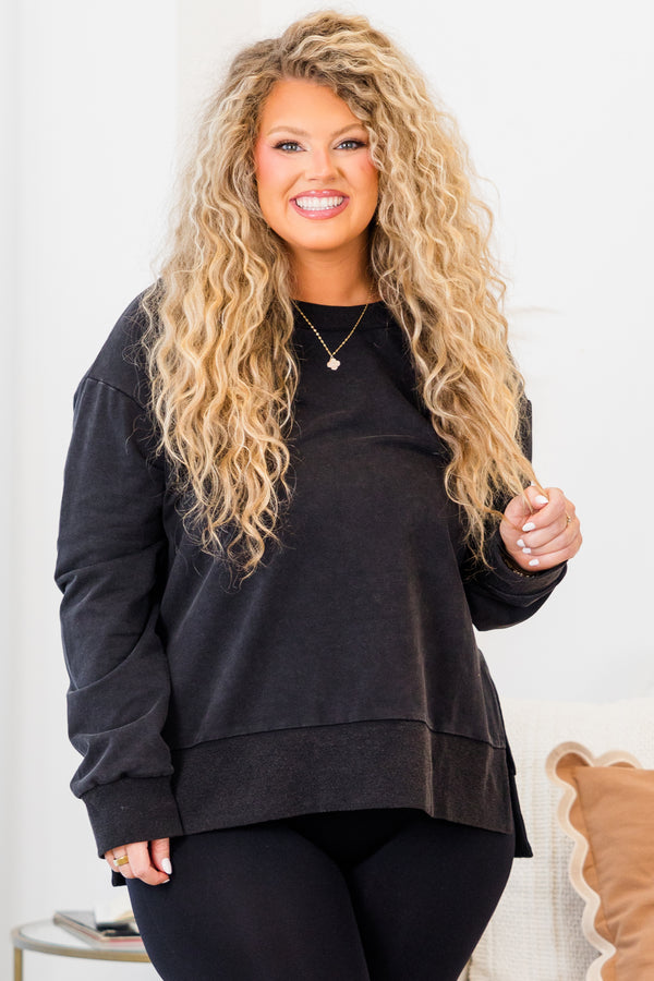 Chic Soul plus size clothing, long-sleeve black crewneck pullover 