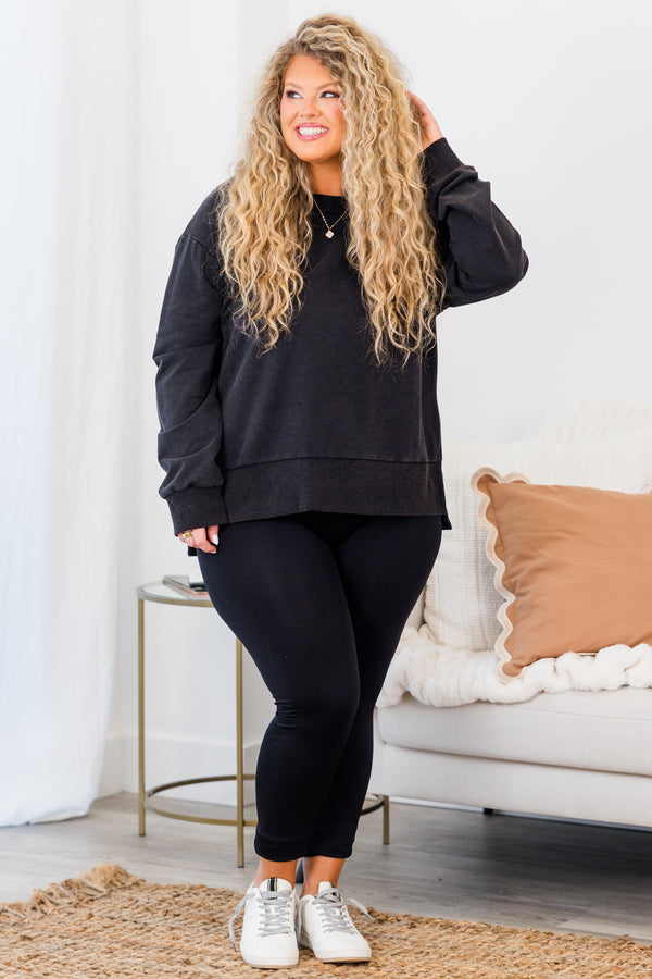 Chic Soul plus size clothing, long-sleeve black crewneck pullover 