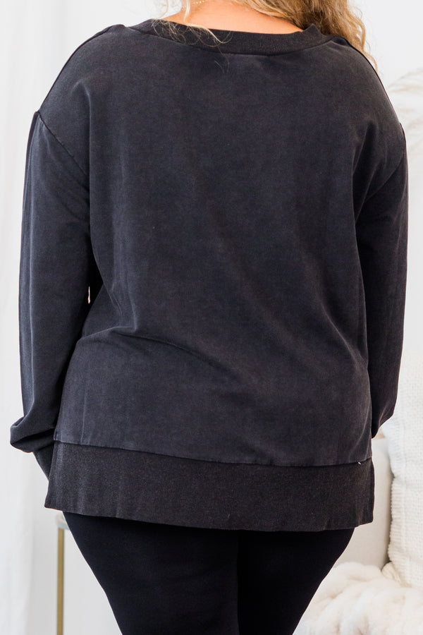 Chic Soul plus size clothing, long-sleeve black crewneck pullover 