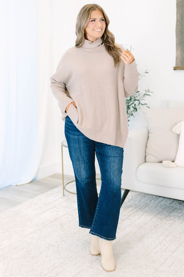 Chic Soul Plus size clothing, long sleeve mocha turtleneck sweater