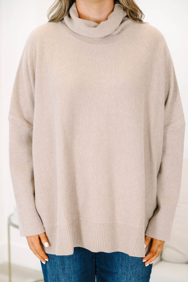 Chic Soul Plus size clothing, long sleeve mocha turtleneck sweater