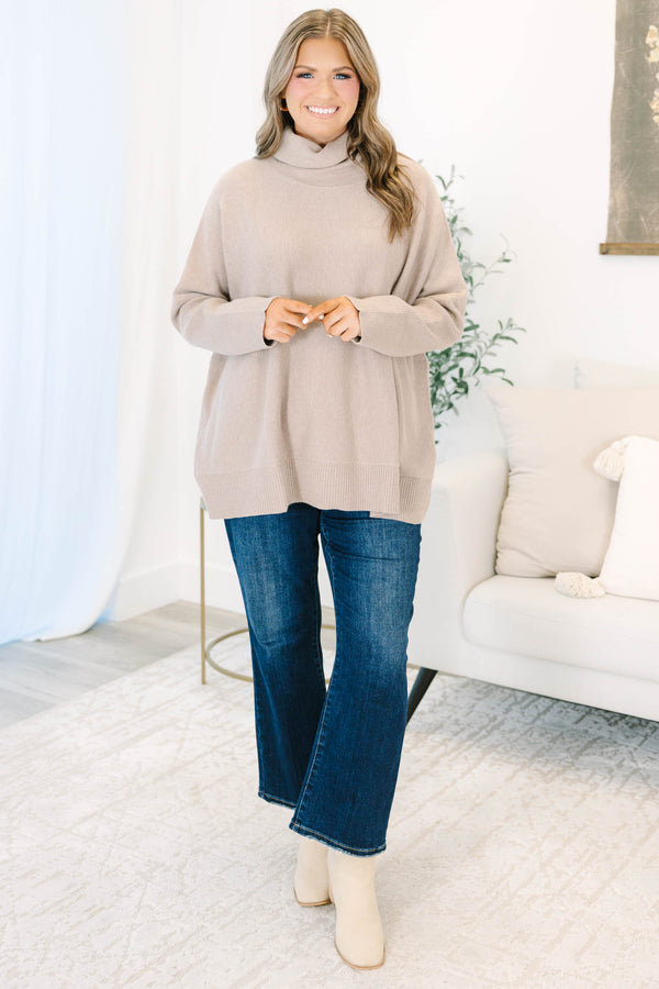 Chic Soul Plus size clothing, long sleeve mocha turtleneck sweater