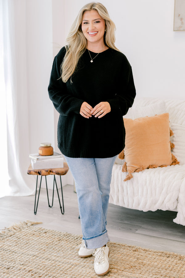 Chic Soul plus size clothing black long sleeve woven sweater 