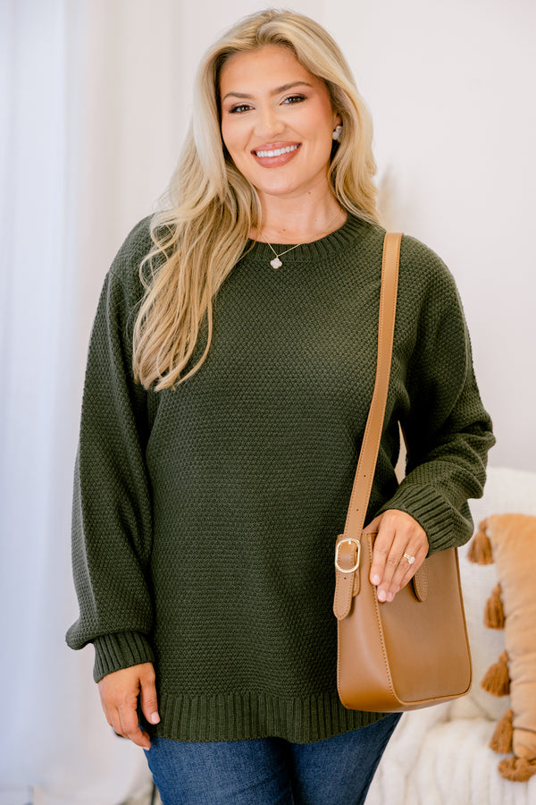 Chic Soul plus size clothing, dark green long sleeve sweater 