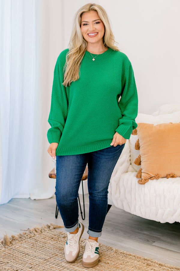 Chic Soul plus size clothing, kelly green long sleeve knit sweater