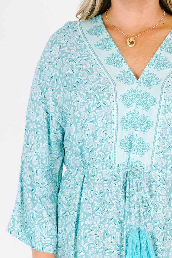 Chic Soul plus size clothing, long sleeve mint paisley print maxi dress with waist tie