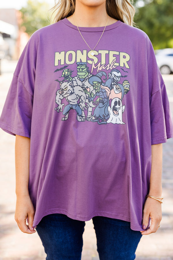 Chic Soul plus size clothing, lilac gray short sleeve boyfriend tee with round neckline and 