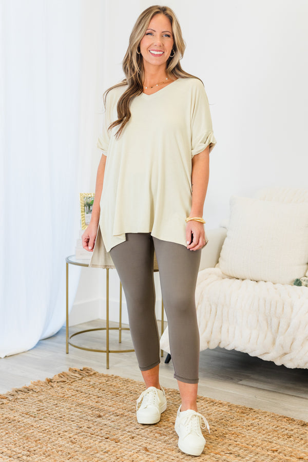 Chic Soul plus size clothing, mid-waisted capri length smoky grey leggings