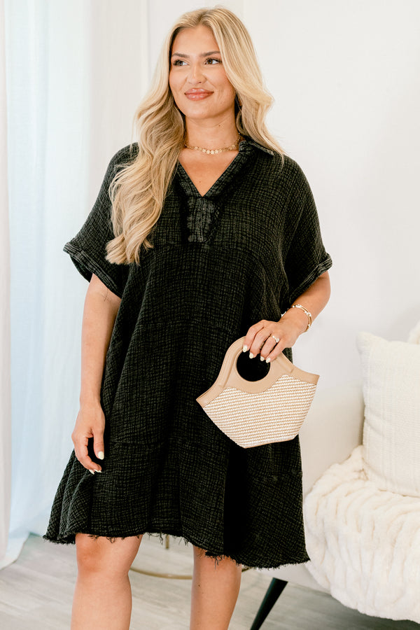 Chic Soul plus size clothing, black distressed casual short sleeve with fringe details on the ends and cuffs on the sleeves 