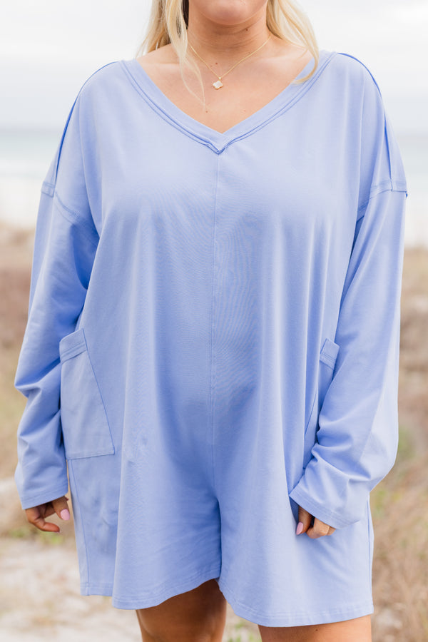 Chic Soul plus size clothing, light blue long sleeve shorts v-neck romper 