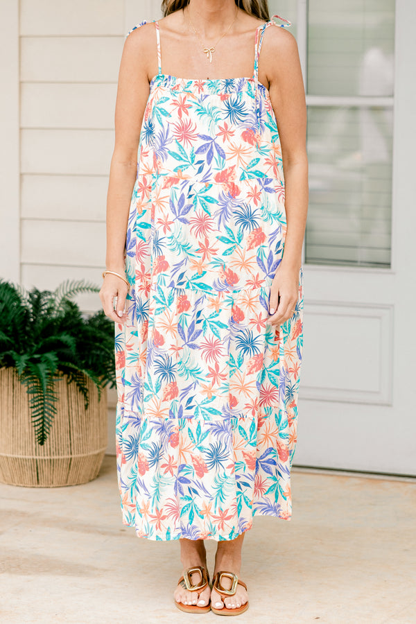 Chic soul plus size clothing, Multiple color sleeveless midi dress with a tropical print and square neckline 