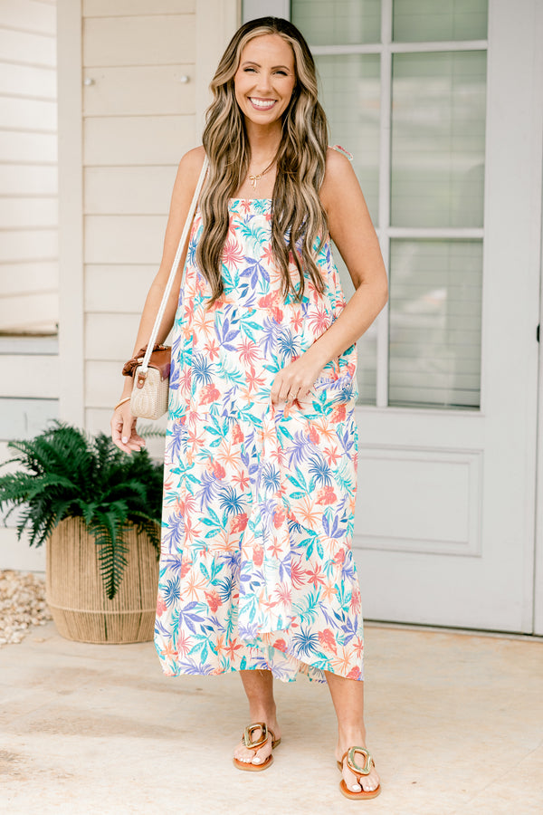 Chic soul plus size clothing, Multiple color sleeveless midi dress with a tropical print and square neckline 
