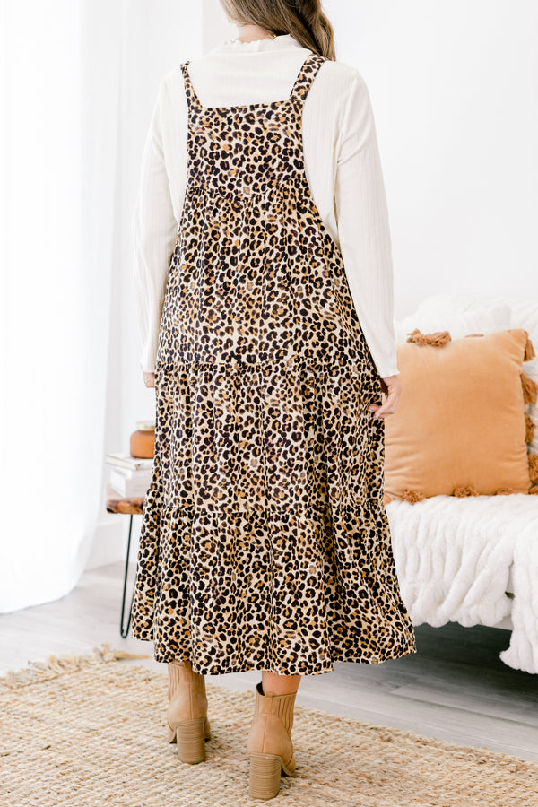 Chic Soul plus size clothing, brown sleeveless leopard maxi dress with a square neckline 