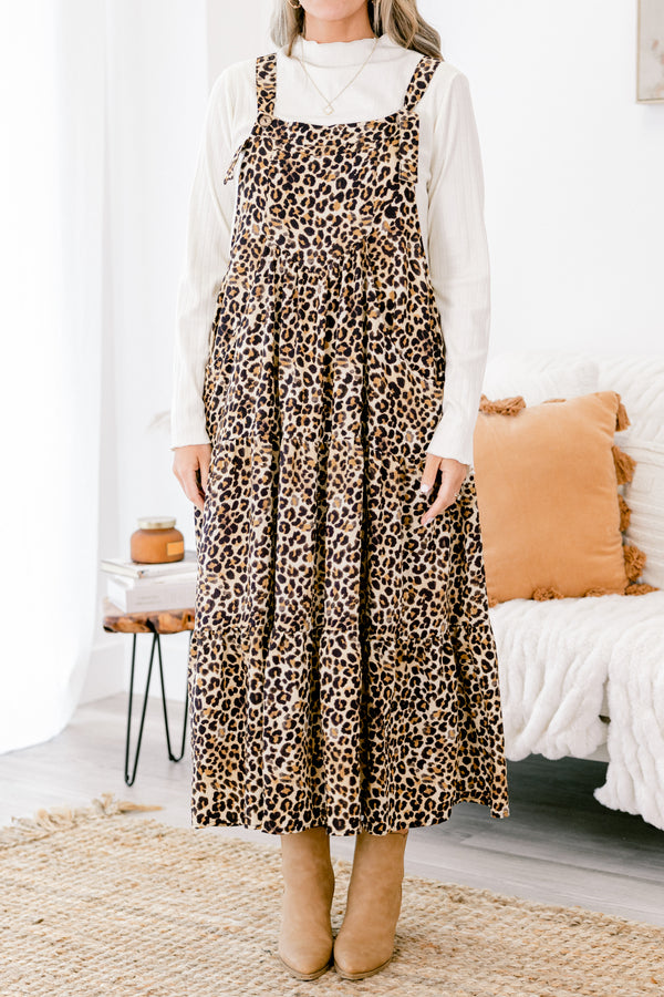 Chic Soul plus size clothing, brown sleeveless leopard maxi dress with a square neckline 