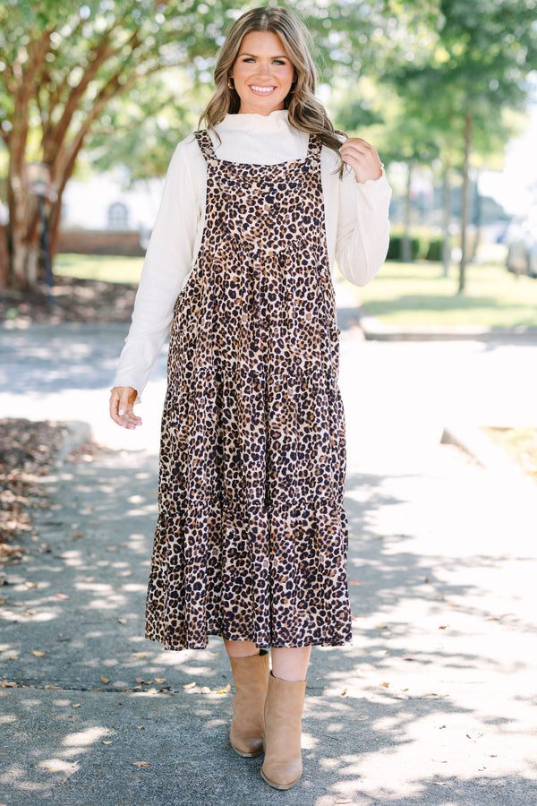 Chic Soul plus size clothing, brown sleeveless leopard maxi dress with a square neckline 
