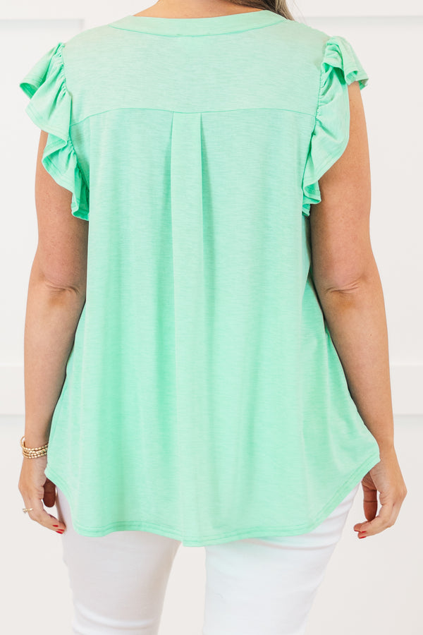 Chic Soul Plus size clothing, aqua top with slight V-neck and flutter sleeves 
