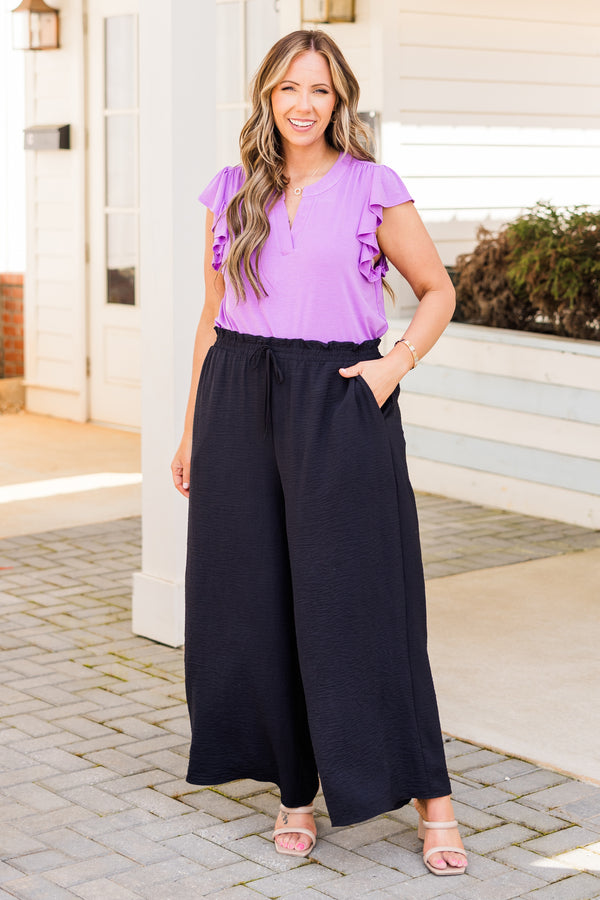 Chic Soul plus size clothing, lavender short sleeve top with ruffle sleeves and v neckline