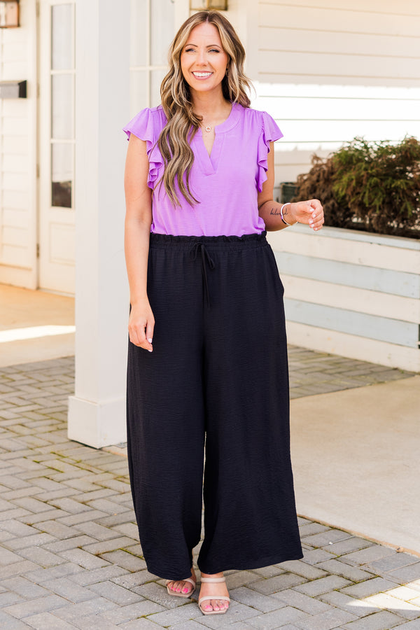 Chic Soul plus size clothing, lavender short sleeve top with ruffle sleeves and v neckline