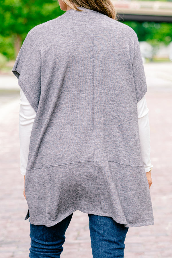 Chic Sul plus size clothing, gray short sleeve mid length cardigan