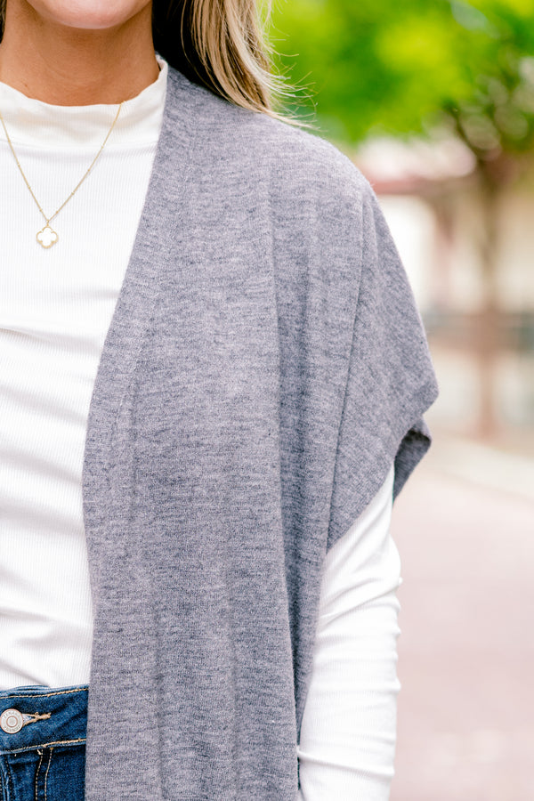 Chic Sul plus size clothing, gray short sleeve mid length cardigan