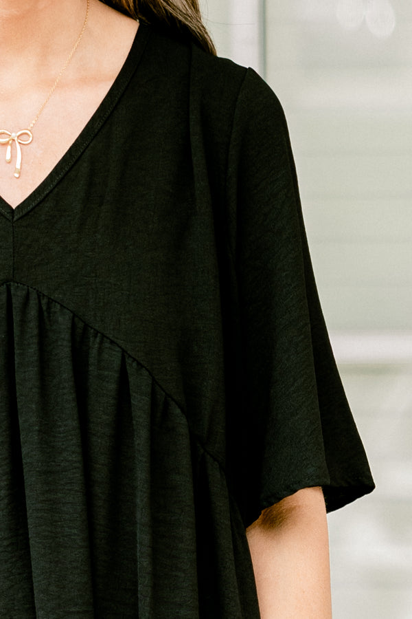 Chic soul plus size clothing, black casual short sleeve dress 