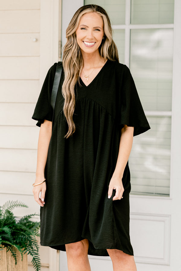 Chic soul plus size clothing, black casual short sleeve dress 